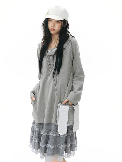 NAPSNAPS Ruffle Edge Pleated Front Tape Raglan Women&