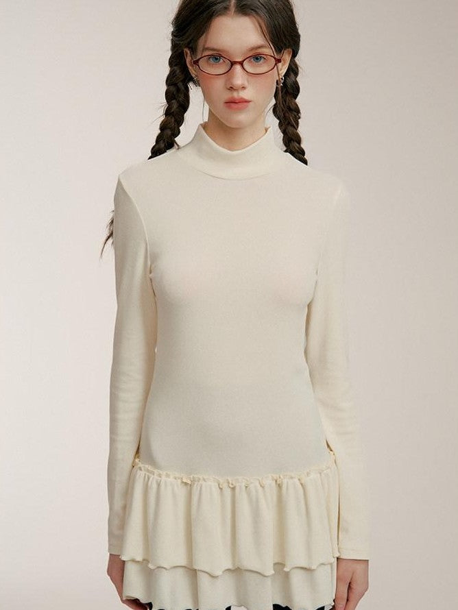 NAPSNAPS Ruffle Hem Pleated Slim Fit Turtleneck Women&