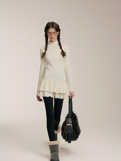 NAPSNAPS Ruffle Hem Pleated Slim Fit Turtleneck Women&