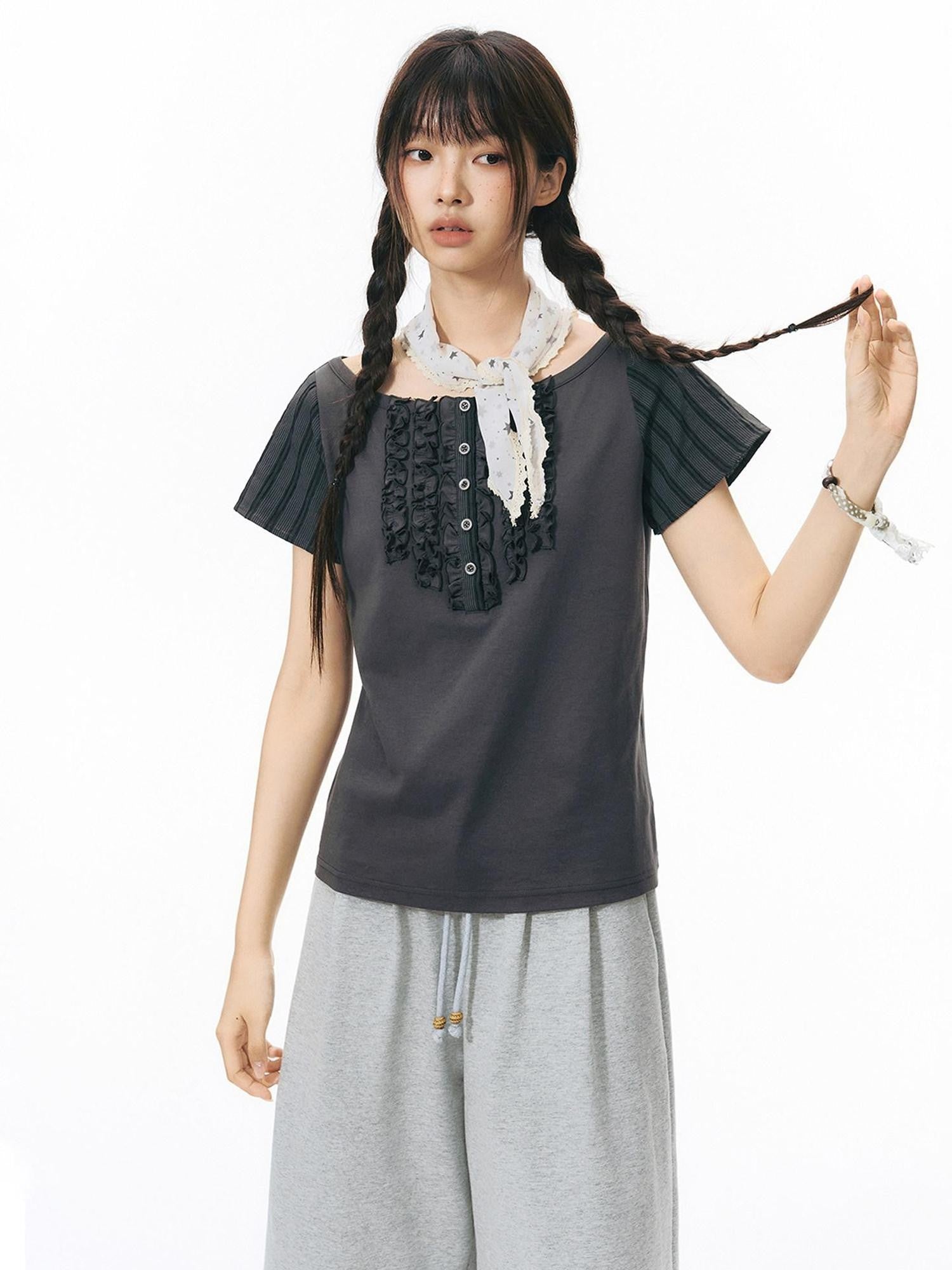 NAPSNAPS Ruffle Patchwork Knit Women&