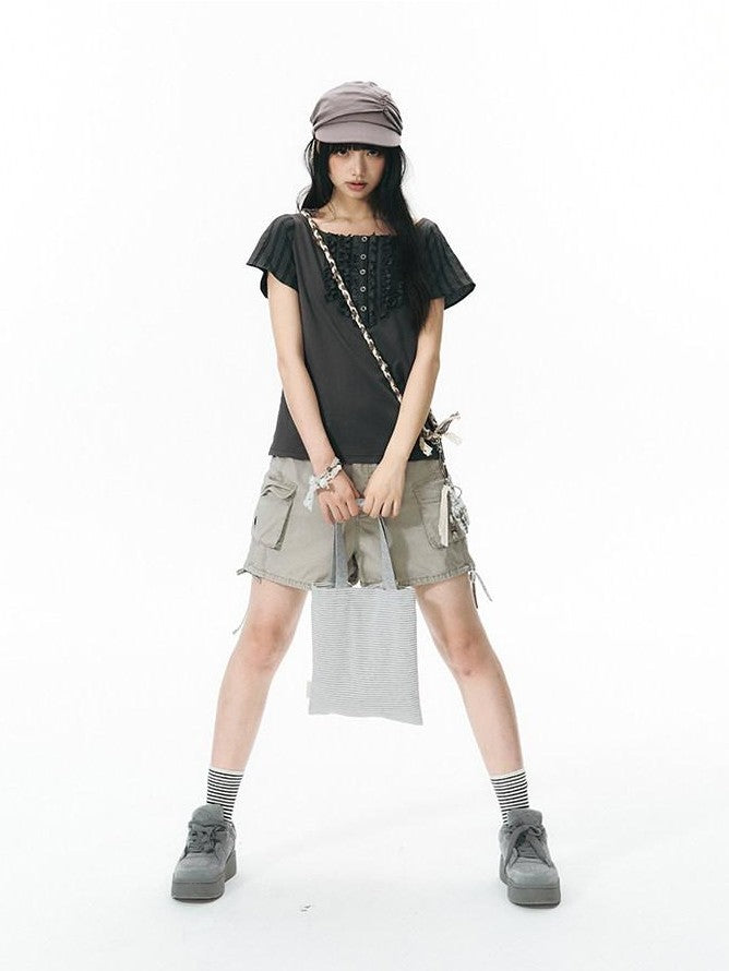 NAPSNAPS Ruffle Patchwork Knit Women&