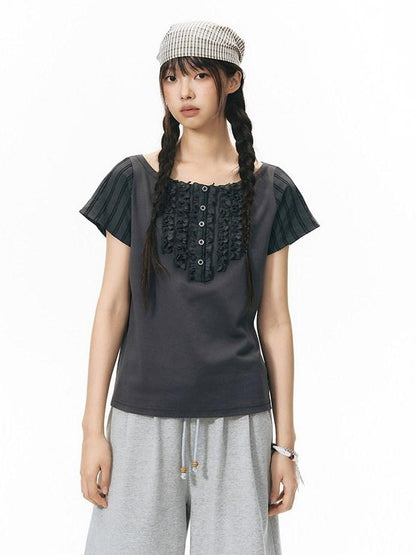 NAPSNAPS Ruffle Patchwork Knit Women&