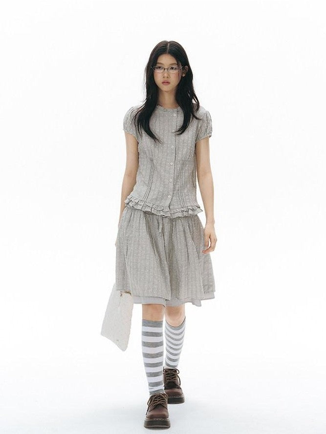 NAPSNAPS Ruffle Trim Cinched Waist Puff Sleeve Women&