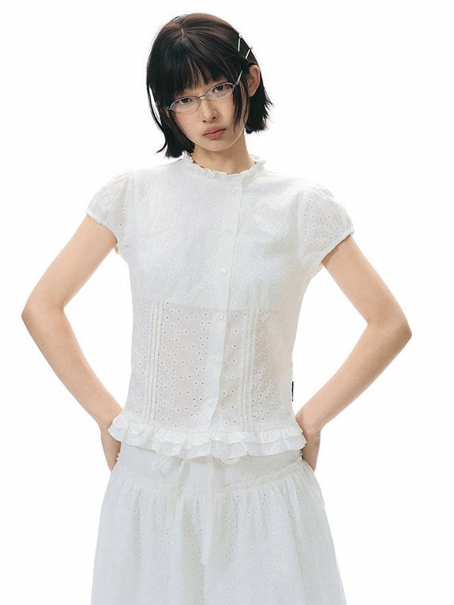 NAPSNAPS Ruffle Trim Cinched Waist Puff Sleeve Women&