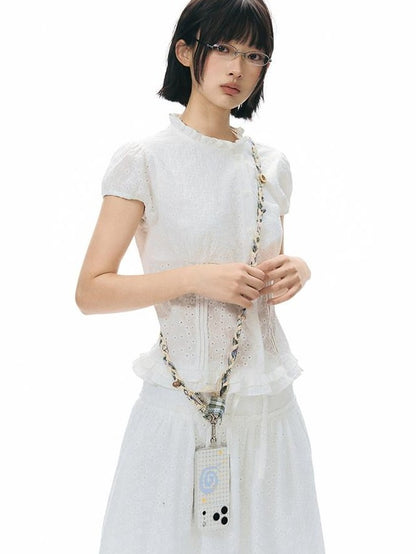 NAPSNAPS Ruffle Trim Cinched Waist Puff Sleeve Women&