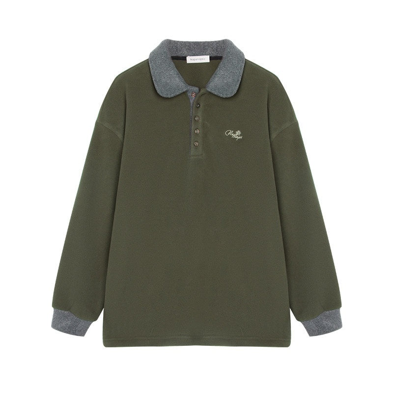 NAPSNAPS_Sage_Green_Embroidered_Colorblock_Polo_Collar_Women&