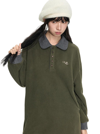 NAPSNAPS Sage Green Embroidered Colorblock Polo Collar Women&