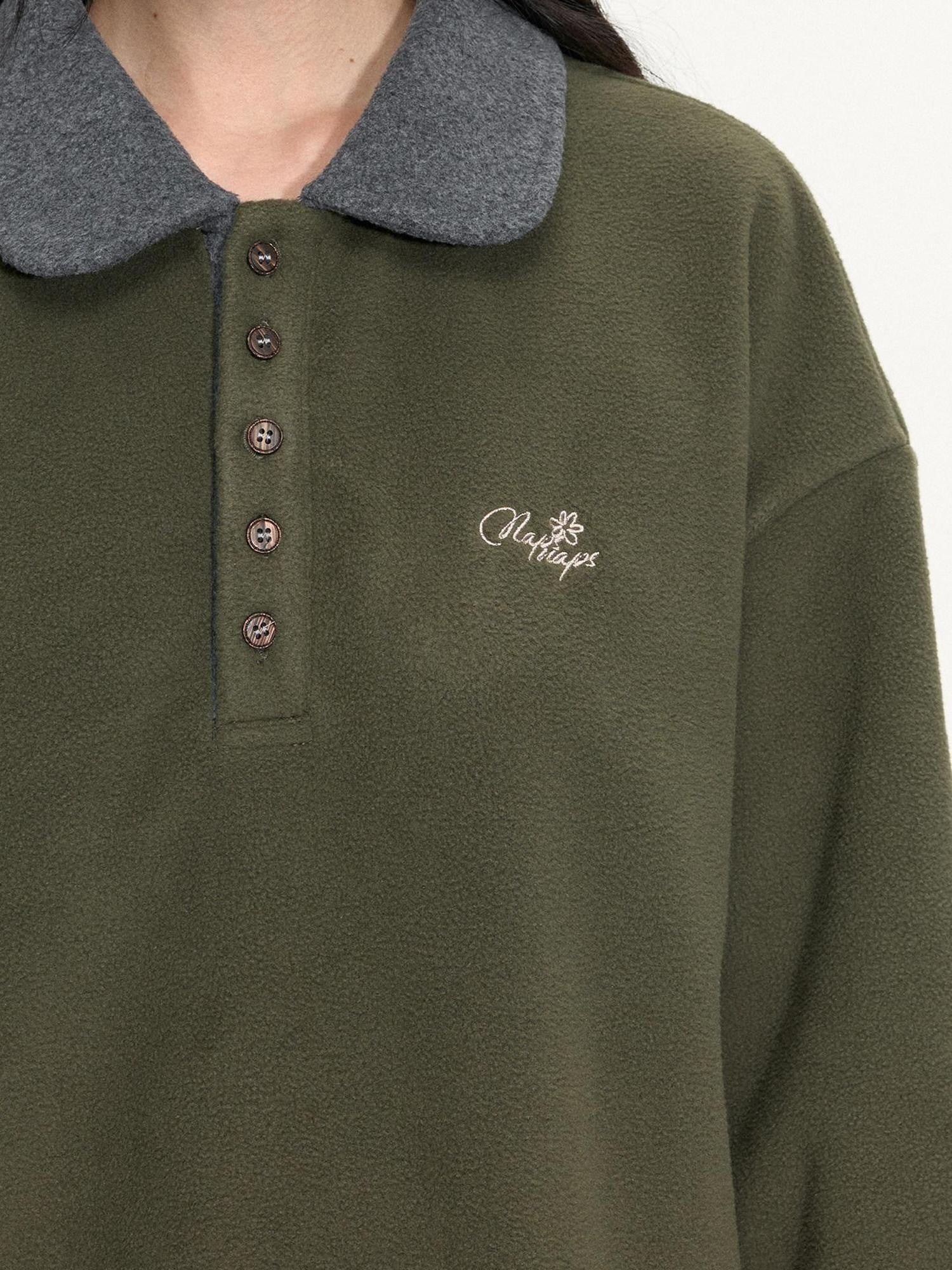 NAPSNAPS Sage Green Embroidered Colorblock Polo Collar Women&