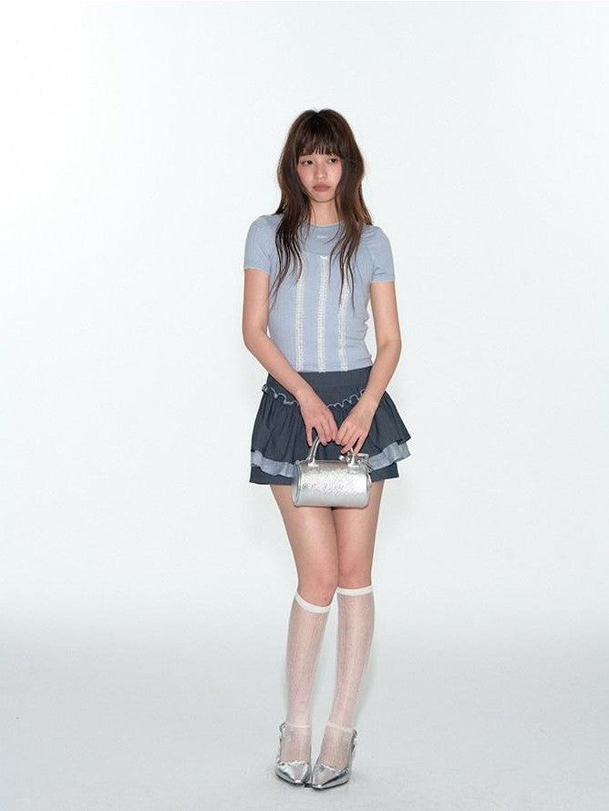 NAPSNAPS Scalloped Contrast Jacquard Layered Slim Women&