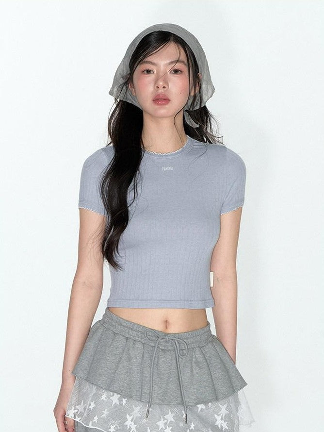 NAPSNAPS Scalloped Contrast Jacquard Layered Slim Women&