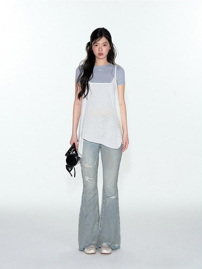 NAPSNAPS Scalloped Contrast Jacquard Layered Slim Women&