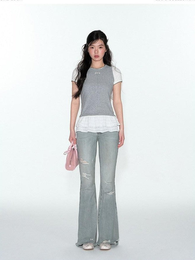 NAPSNAPS Scalloped Contrast Jacquard Layered Slim Women&