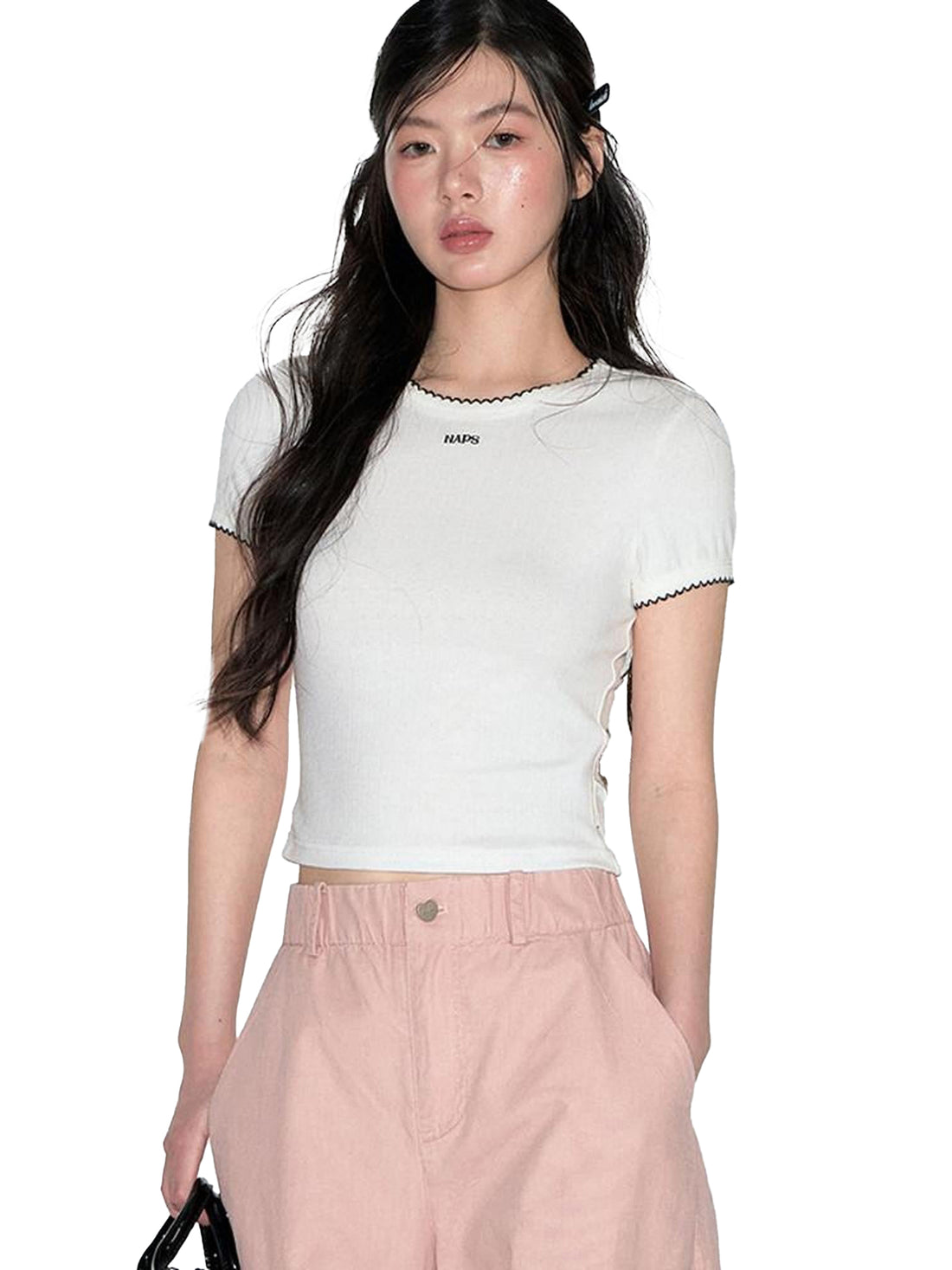NAPSNAPS Scalloped Contrast Jacquard Layered Slim Women&