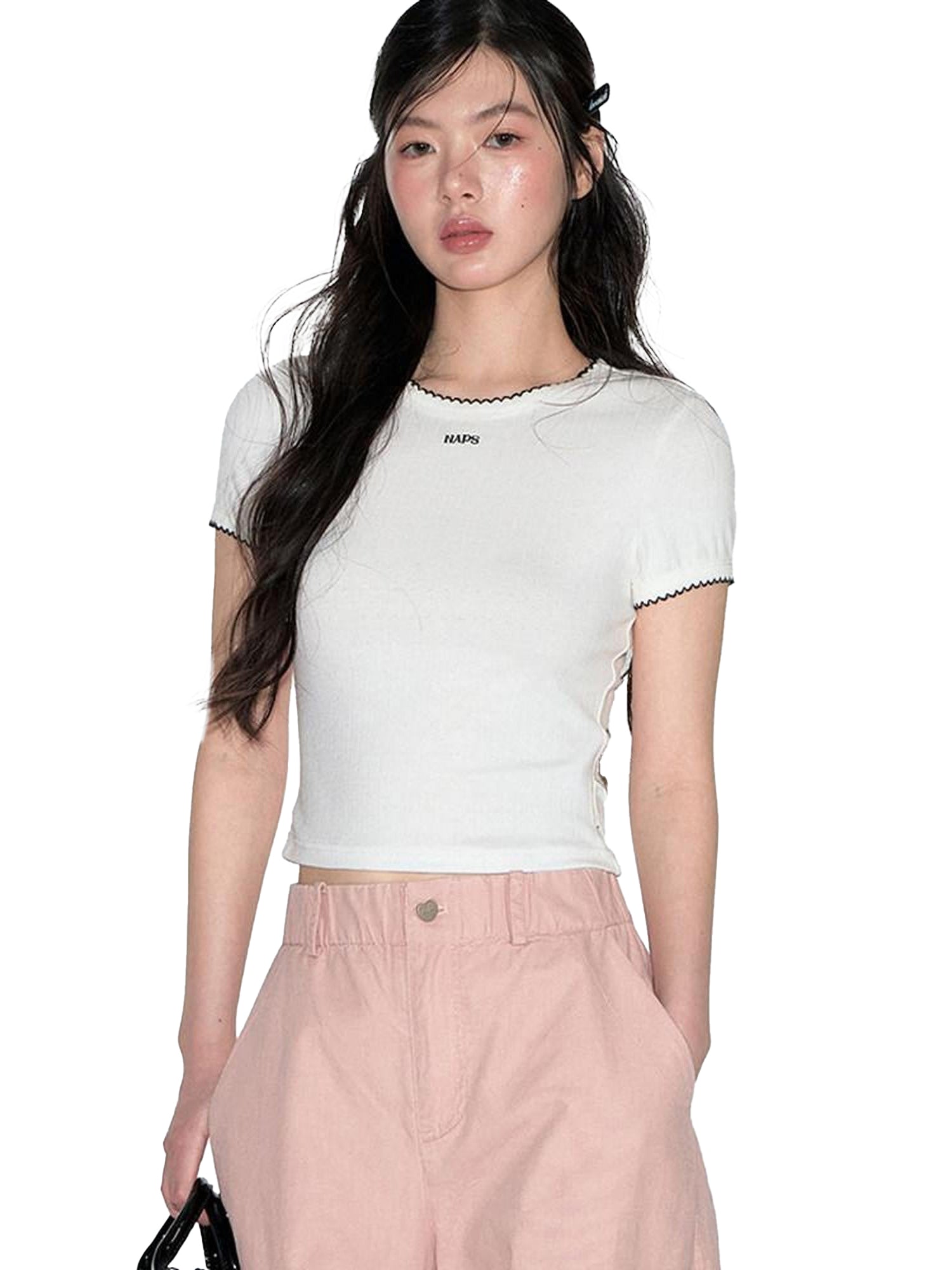 NAPSNAPS Scalloped Contrast Jacquard Layered Slim Women&