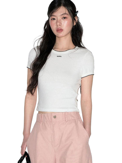 NAPSNAPS Scalloped Contrast Jacquard Layered Slim Women&