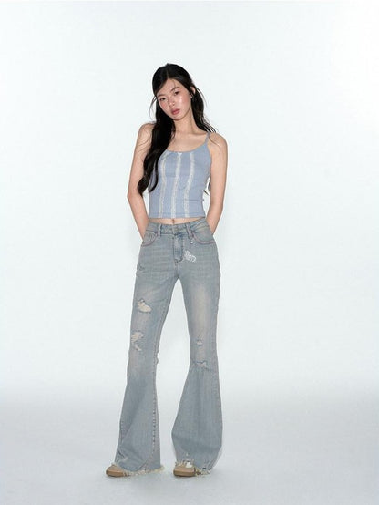 NAPSNAPS Scalloped Contrast Jacquard Layered Slim Women&