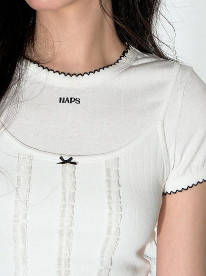 NAPSNAPS Scalloped Contrast Jacquard Layered Slim Women&
