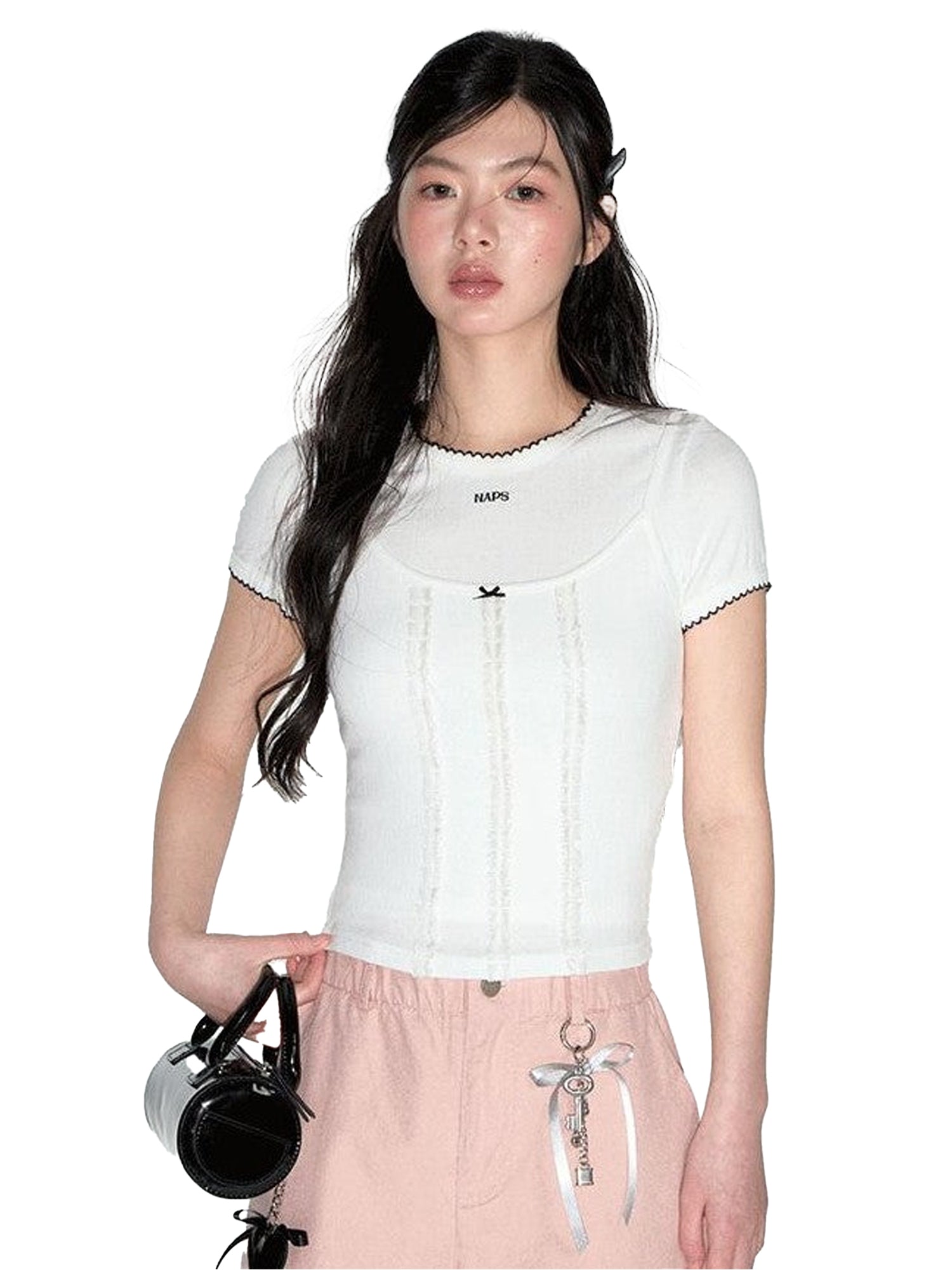 NAPSNAPS Scalloped Contrast Jacquard Layered Slim Women&