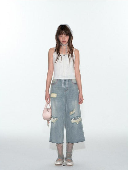 NAPSNAPS Scalloped Contrast Jacquard Layered Slim Women&