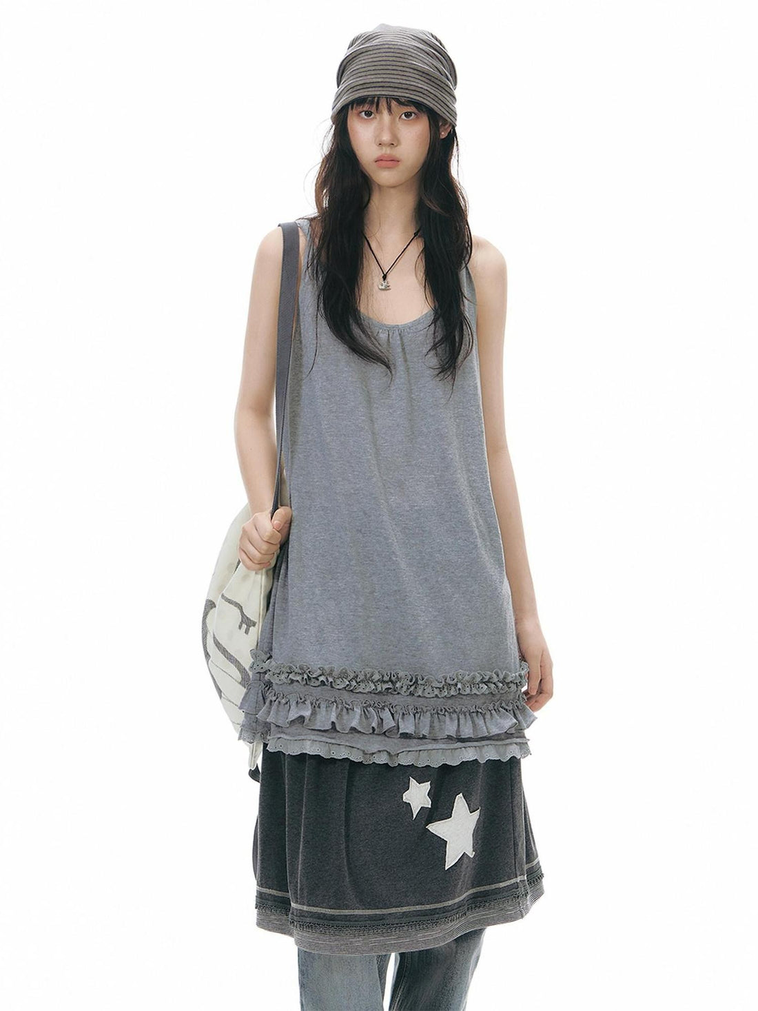 NAPSNAPS Sheer Lettuce Hem H Shape Loose Waist Women&
