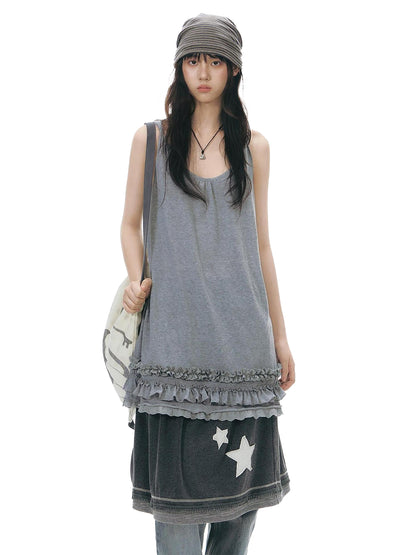 NAPSNAPS Sheer Lettuce Hem H Shape Loose Waist Women&