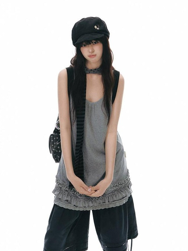 NAPSNAPS Sheer Lettuce Hem H Shape Loose Waist Women&