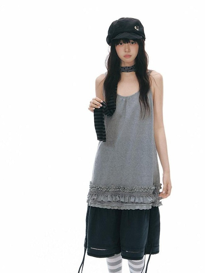 NAPSNAPS Sheer Lettuce Hem H Shape Loose Waist Women&