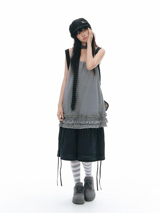NAPSNAPS Sheer Lettuce Hem H Shape Loose Waist Women&