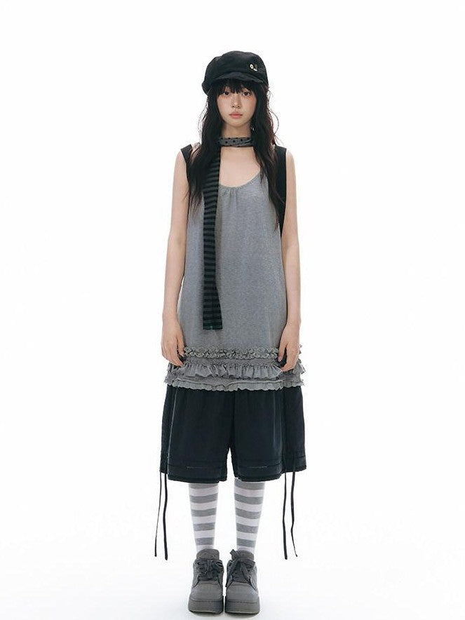NAPSNAPS Sheer Lettuce Hem H Shape Loose Waist Women&
