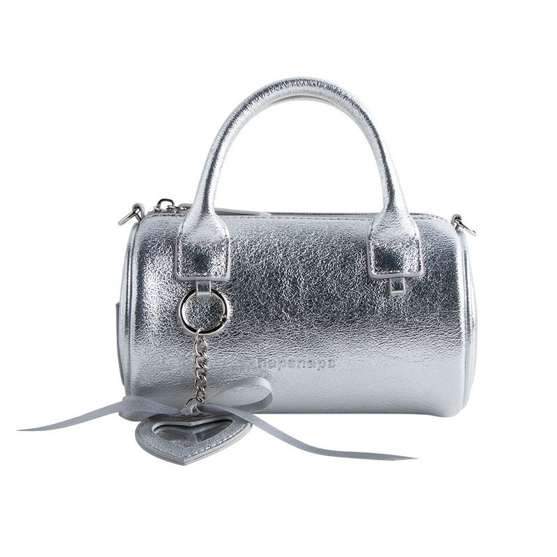NAPSNAPS_Silver_Heart_Pendant_Cylinder_Zip_Round_Bucket_Women&