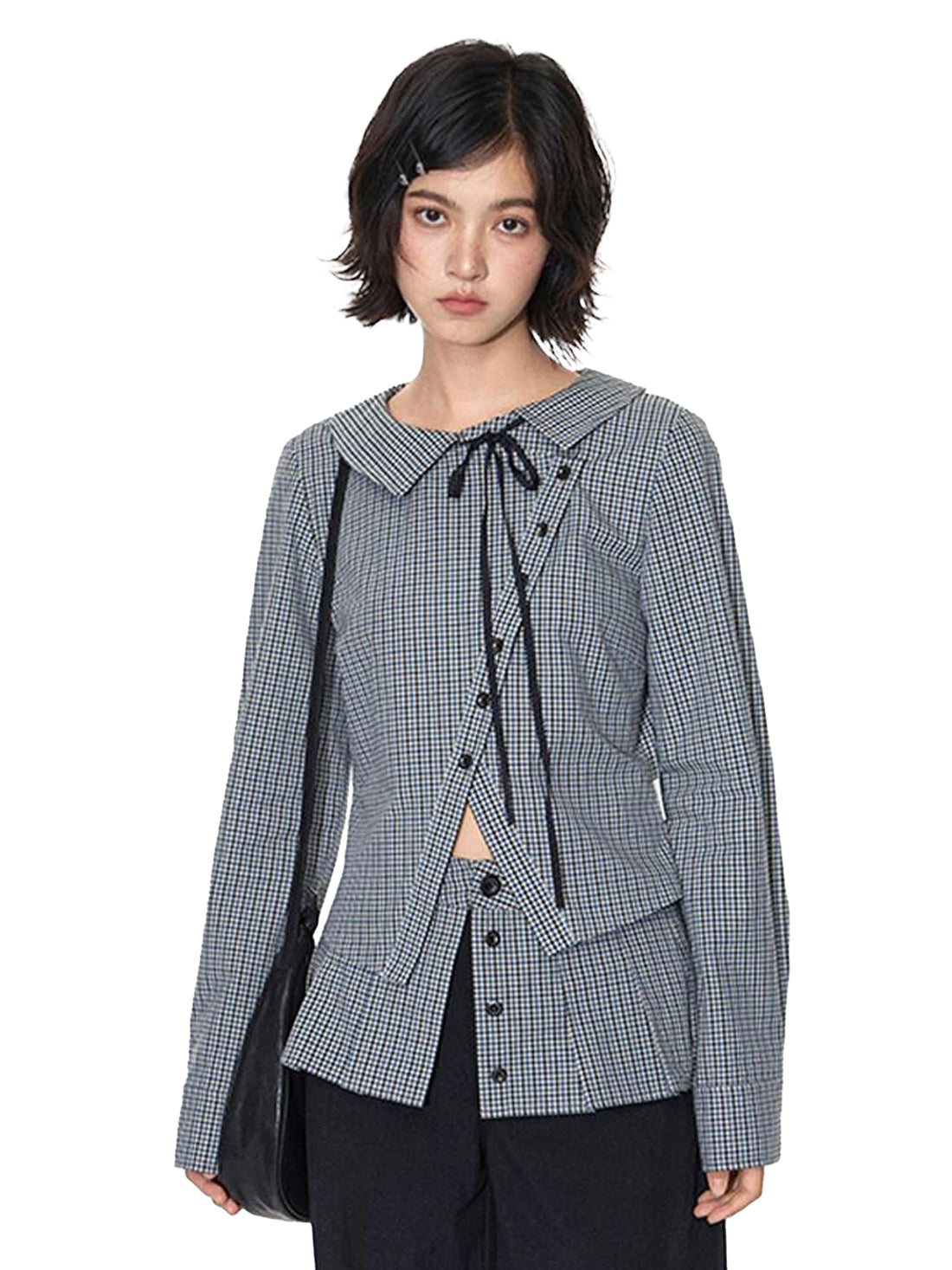 NAPSNAPS Slanted Placket Checked Splice Tie Women&