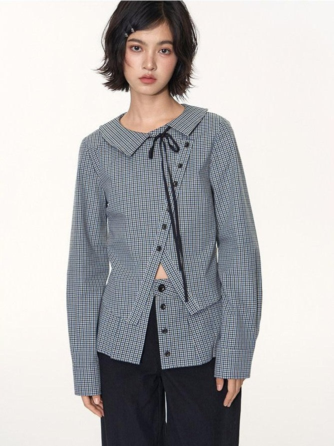 NAPSNAPS Slanted Placket Checked Splice Tie Women&