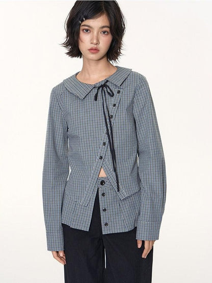 NAPSNAPS Slanted Placket Checked Splice Tie Women&