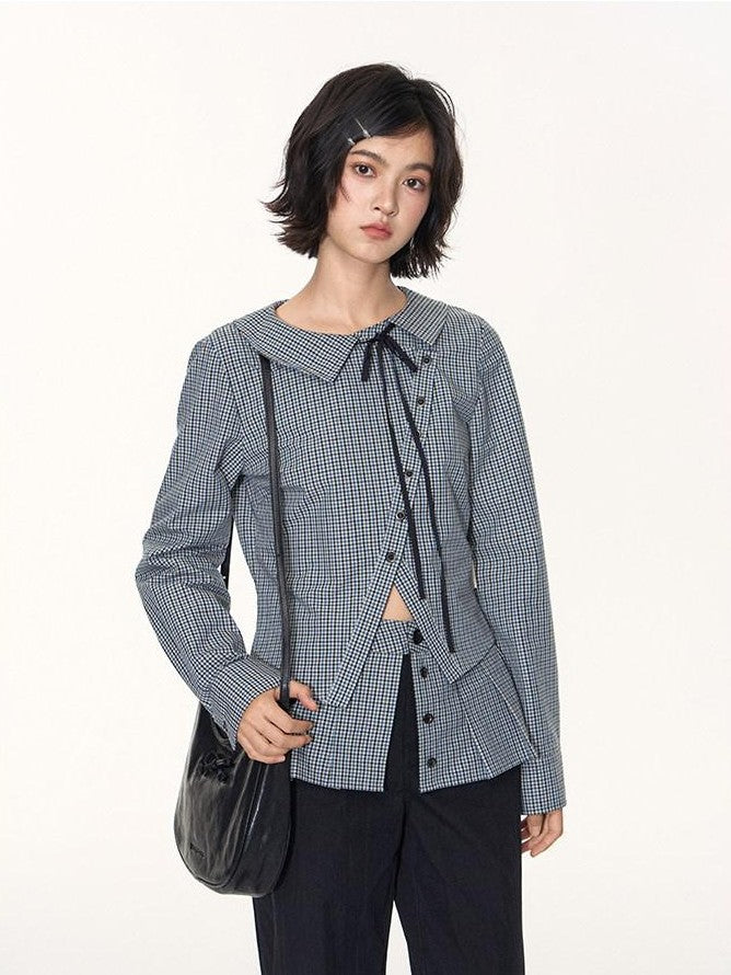 NAPSNAPS Slanted Placket Checked Splice Tie Women&