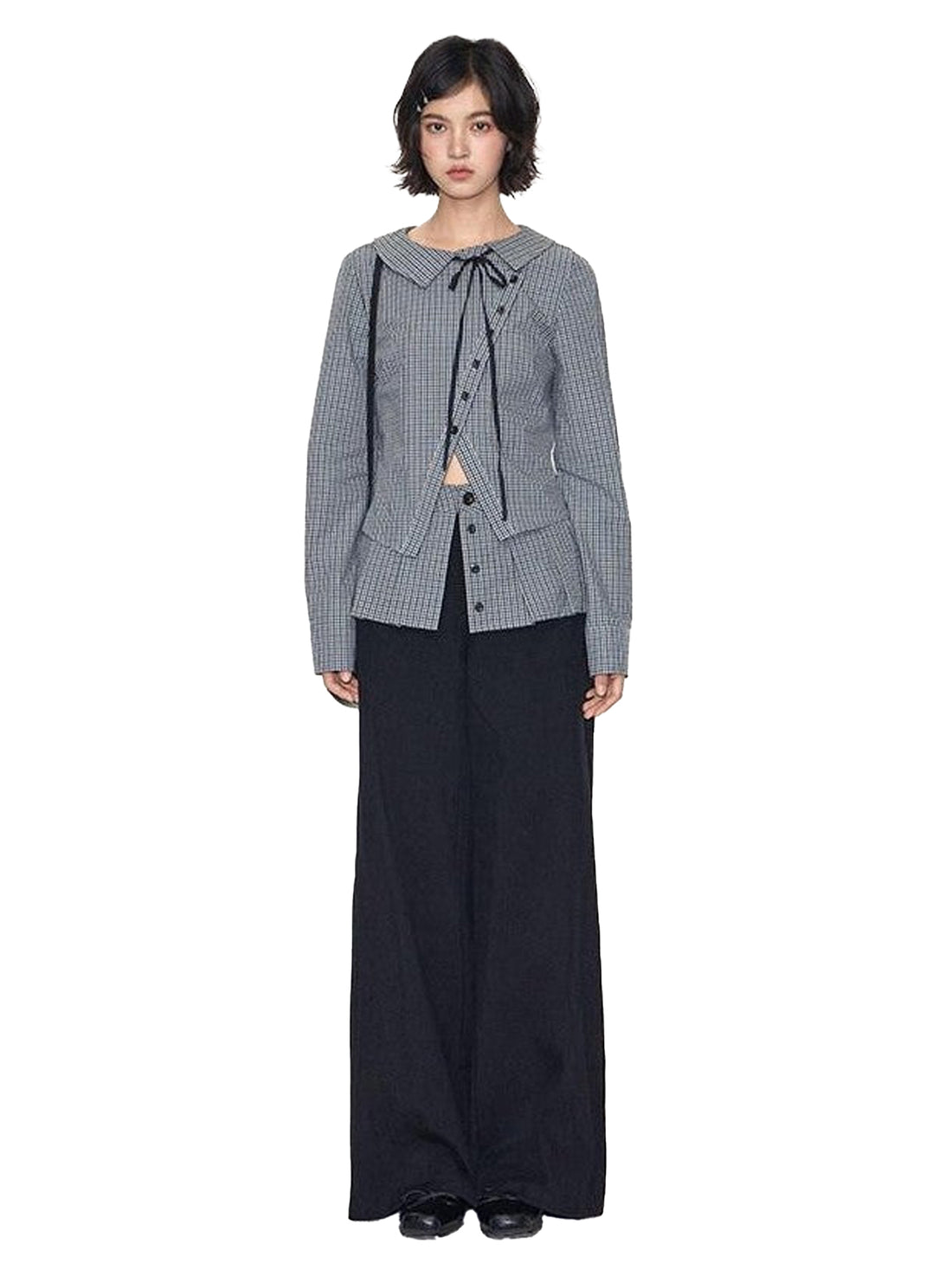 NAPSNAPS Slanted Placket Checked Splice Tie Women&