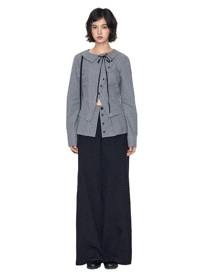 NAPSNAPS Slanted Placket Checked Splice Tie Women&