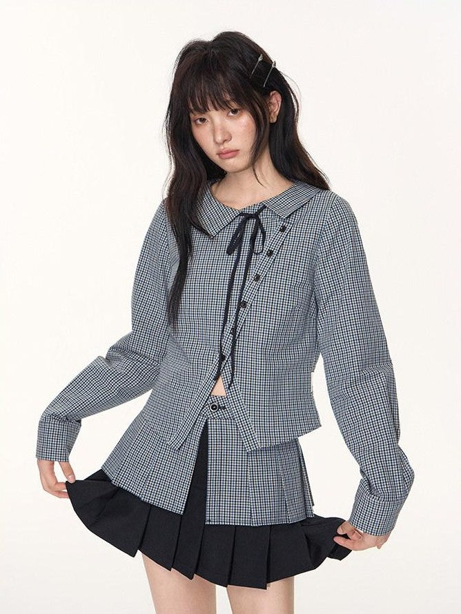NAPSNAPS Slanted Placket Checked Splice Tie Women&