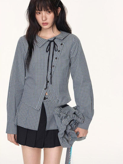 NAPSNAPS Slanted Placket Checked Splice Tie Women&