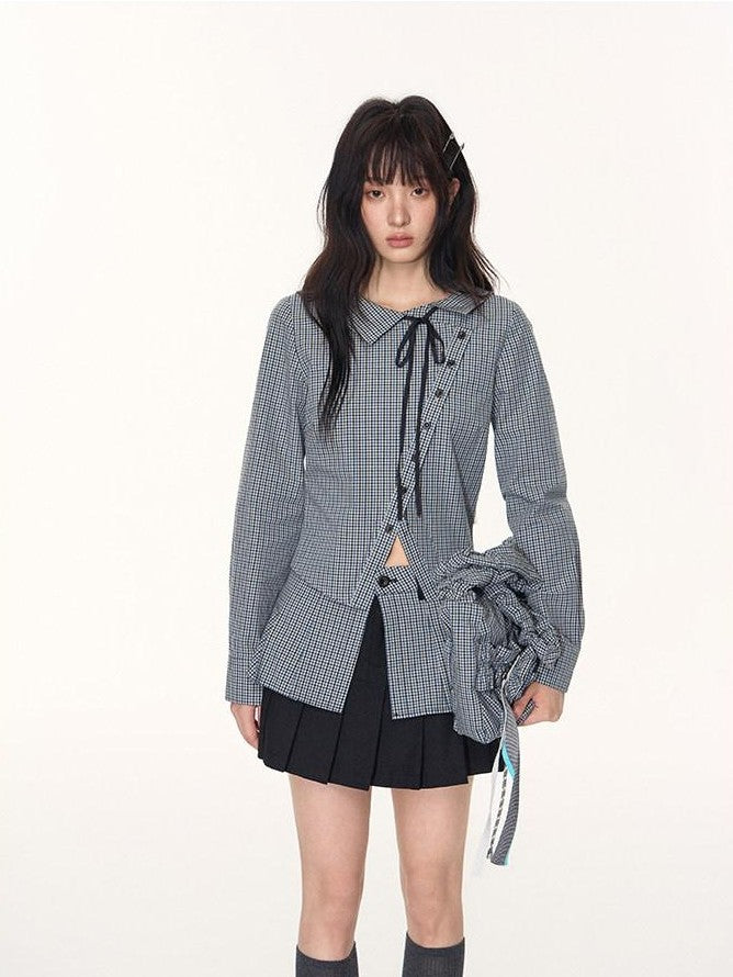 NAPSNAPS Slanted Placket Checked Splice Tie Women&
