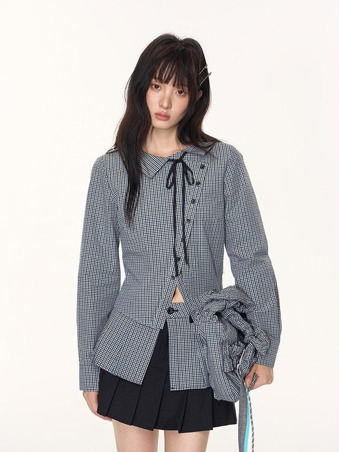 NAPSNAPS Slanted Placket Checked Splice Tie Women&