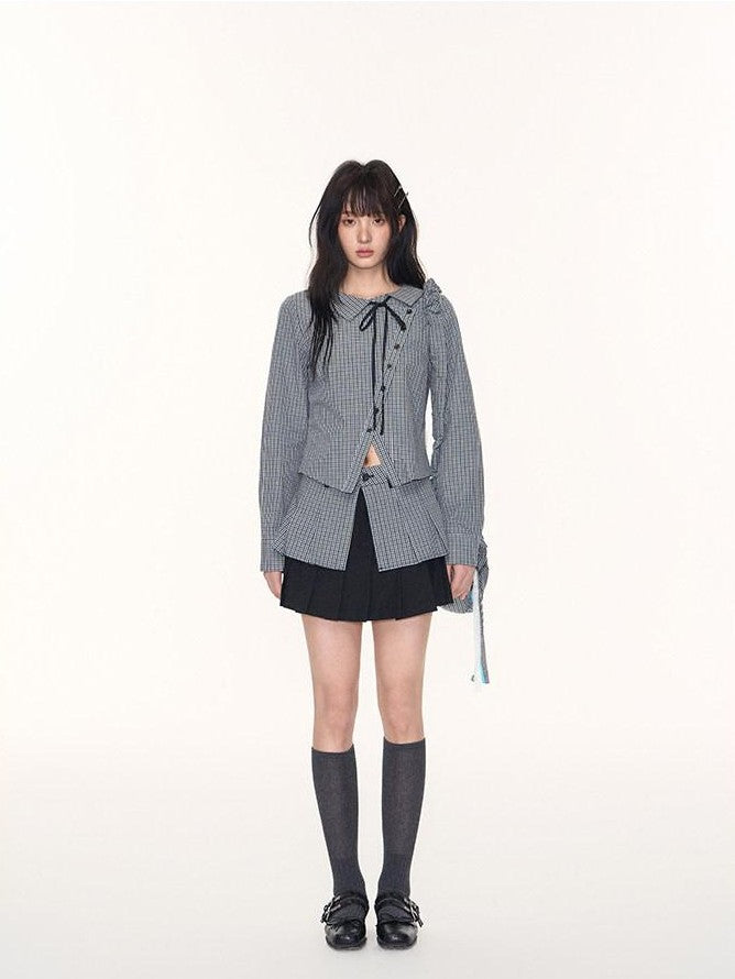 NAPSNAPS Slanted Placket Checked Splice Tie Women&