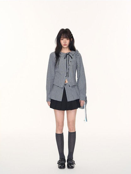 NAPSNAPS Slanted Placket Checked Splice Tie Women&