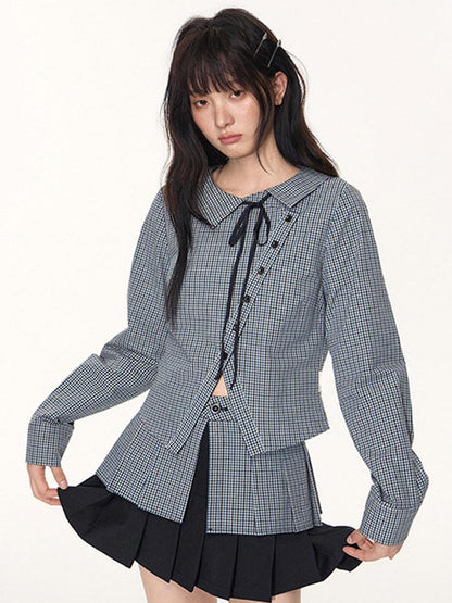 NAPSNAPS Slanted Placket Checked Splice Tie Women&