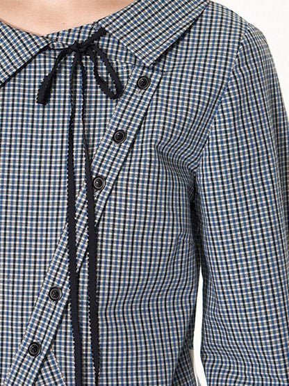 NAPSNAPS Slanted Placket Checked Splice Tie Women&