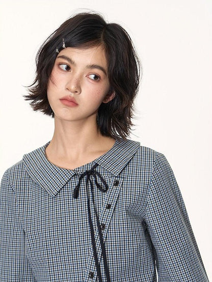 NAPSNAPS Slanted Placket Checked Splice Tie Women&