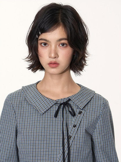 NAPSNAPS Slanted Placket Checked Splice Tie Women&