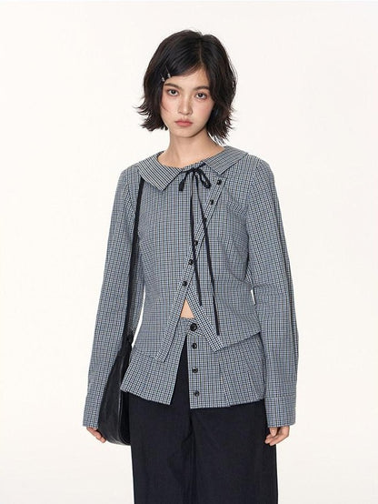NAPSNAPS Slanted Placket Checked Splice Tie Women&