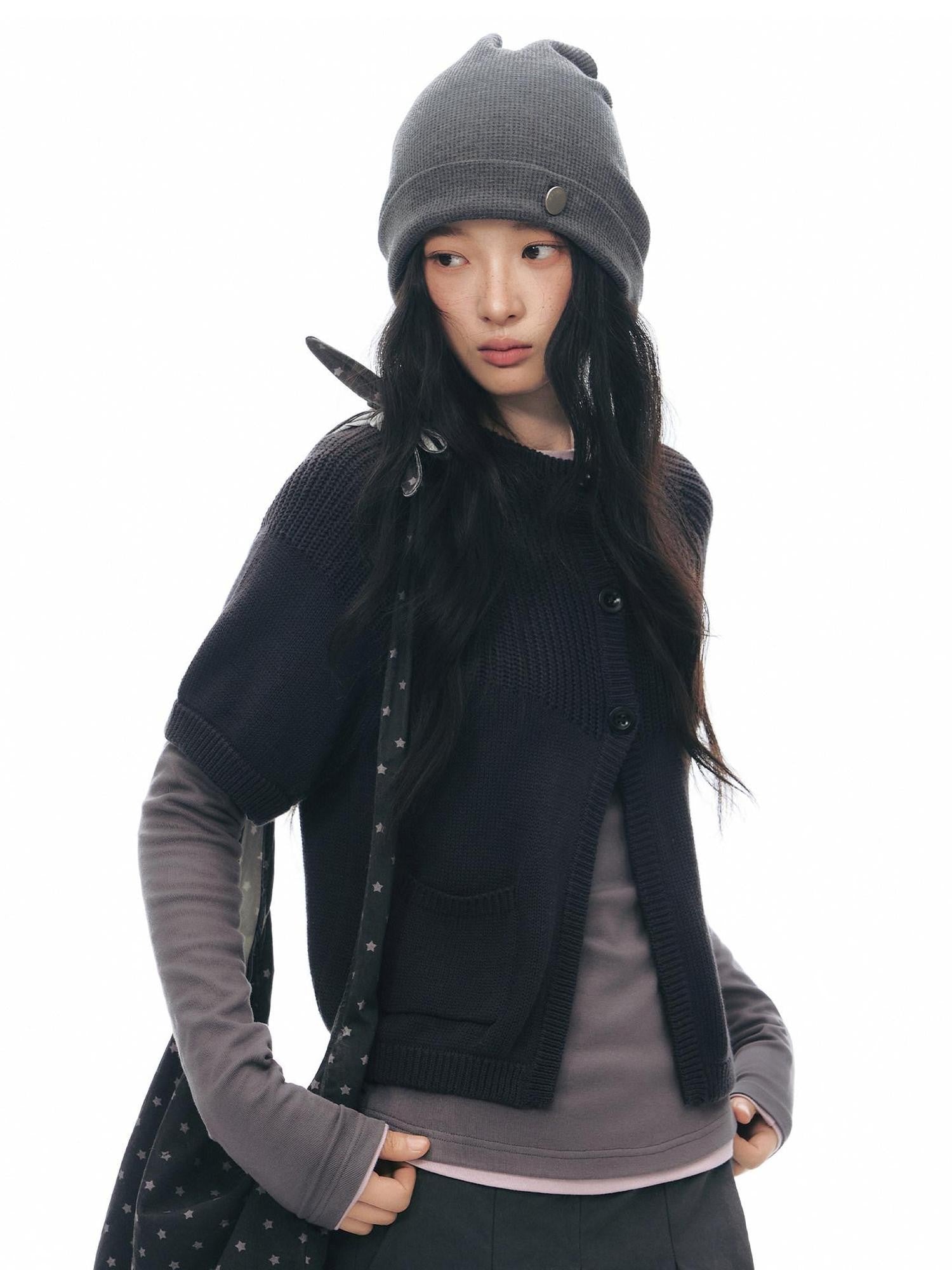 NAPSNAPS Slim Fit Decorative Button Layered Knitted Women&