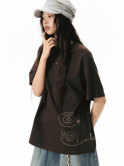 NAPSNAPS Snail Embroidered Oversized Round Neck Women&