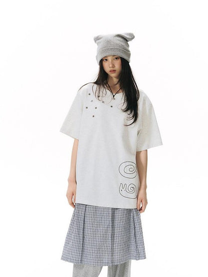 NAPSNAPS Snail Embroidered Oversized Round Neck Women&